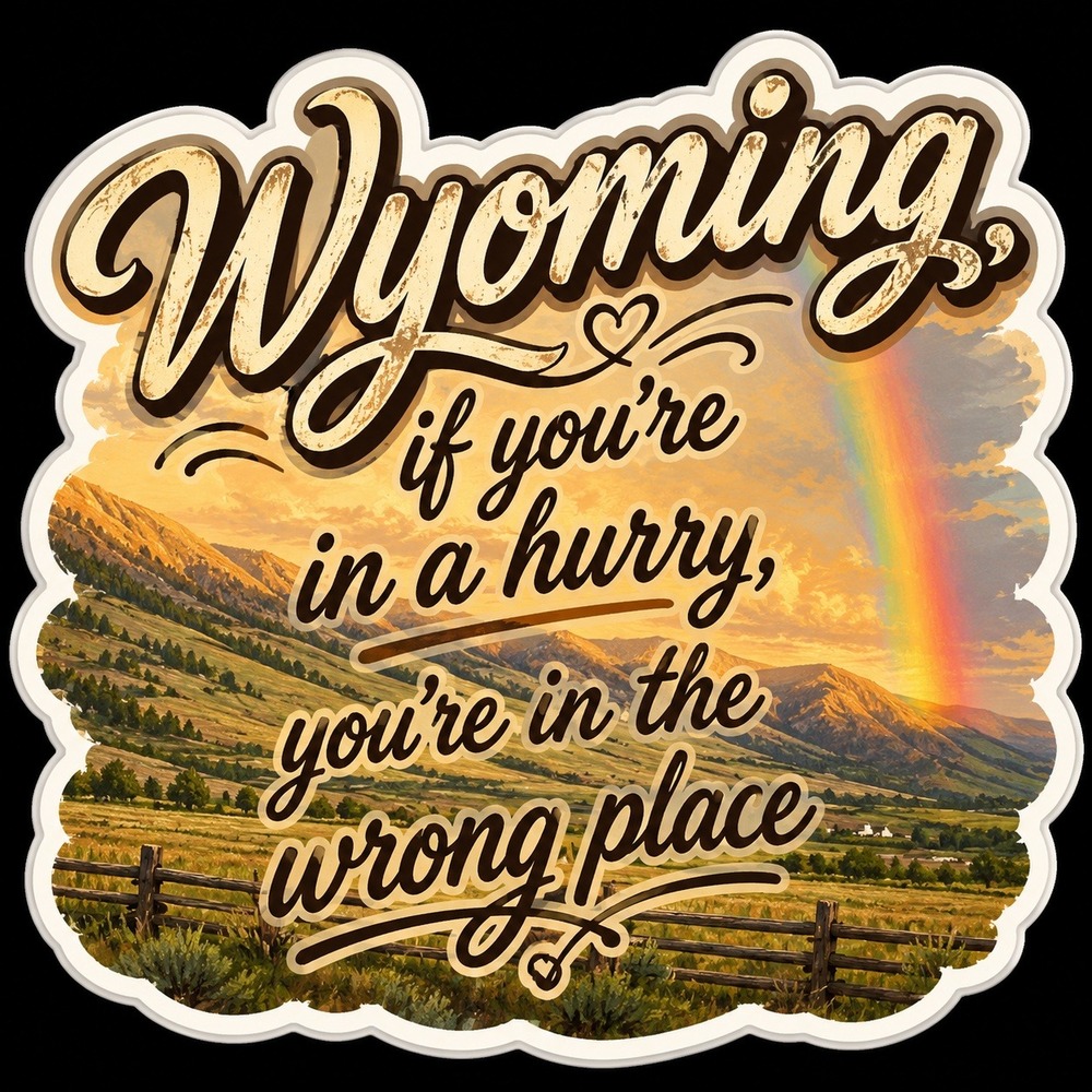 Wyoming Sticker 3x3 Tan Brown Landscape Mountain Decal